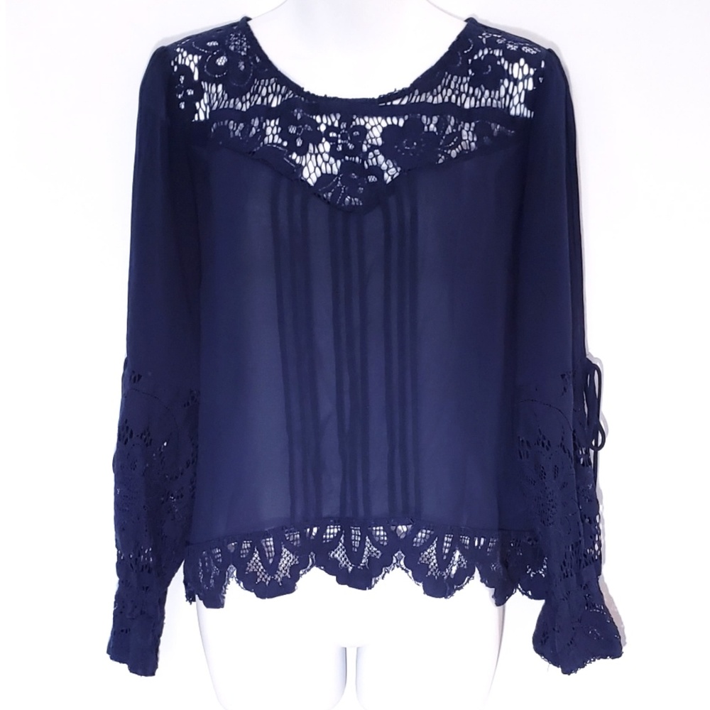 Fashion Nova Cut Out Sleeve Navy Blouse Top